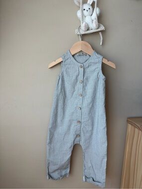 Sleeveless Button-Front Light Gray Kids Romper 100% cotton